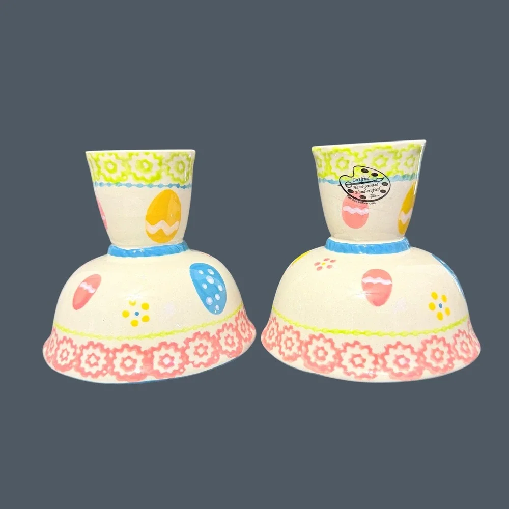 Temp-tations by Tara Easter Egg Pedestal Serving Bowls Set of 2 Hand Painted